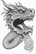 dragon's head, it's mouth open in midroar, covering entire left of chest. ink on shoulder and arm forming one of dragon' tattoo design idea