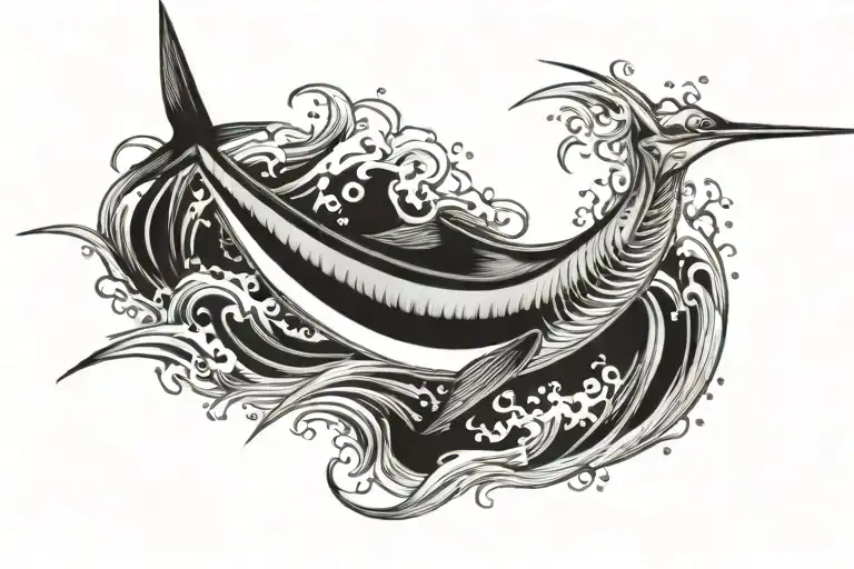 Marlin jumping tattoo design idea
