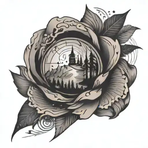 Design a tattoo that portrays the journey of overcoming PTSD, using abstract imagery and bold lines in black-grey style tattoo design idea