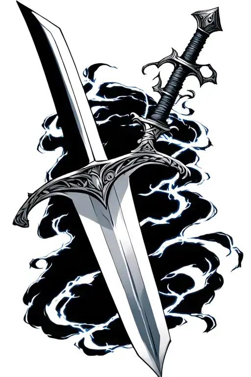 skinny long sword with lightning  tattoo design idea