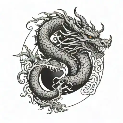 Get a tattoo of a Japanese dragon surrounding a phrase that says the ball of life tattoo design idea