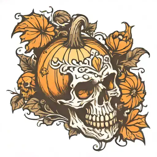 pumpkin skull tattoo design idea