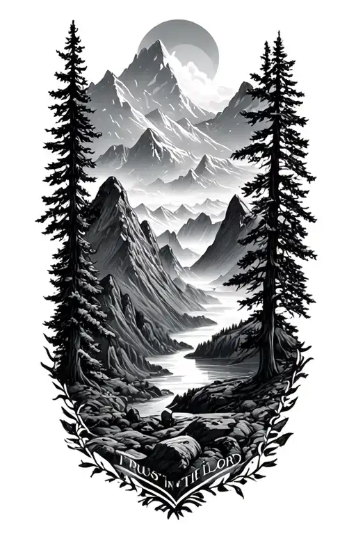 trust in the lord proverbs 3:5-6 with mountains  tattoo design idea