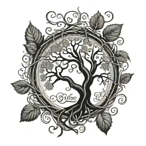 Celtic-style family tree with Roman numeral birthdate in the branches tattoo design idea