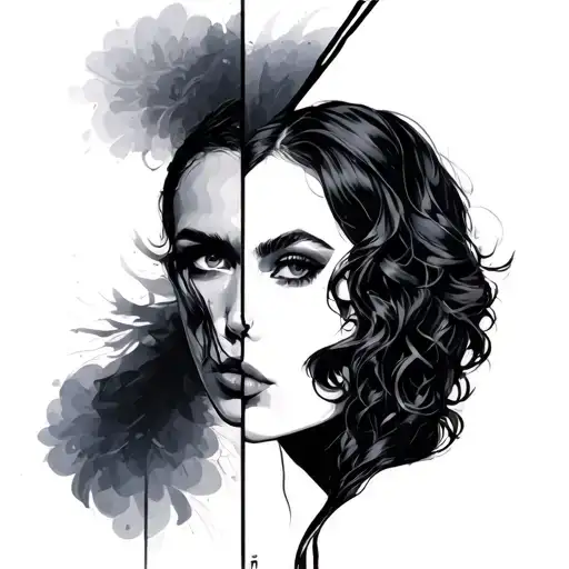 split personality tattoo design idea