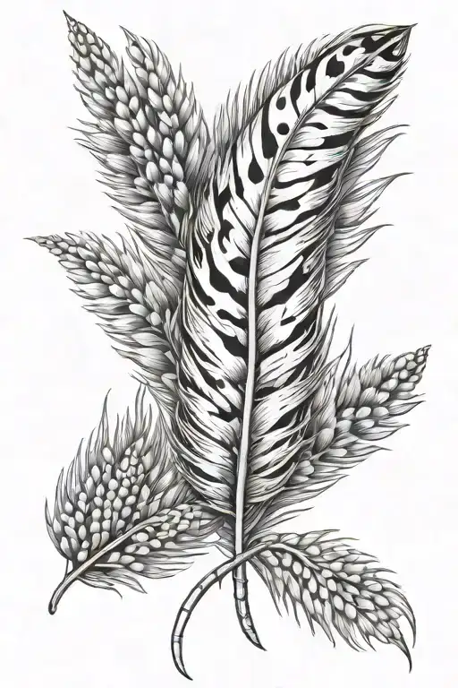 pheasant feather surrounded by wheat and corn stocks tattoo design idea