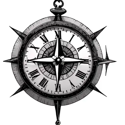 Clock And Compass tattoo design idea