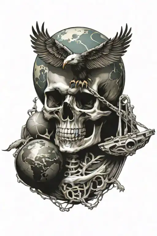 eagle skeleton, globe and anchor tattoo design idea
