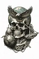 eagle skeleton, globe and anchor tattoo design idea