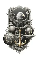eagle skeleton, globe and anchor tattoo design idea
