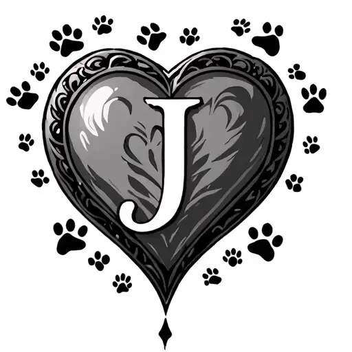 j incased in a heart with paw prints around  tattoo design idea