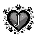 j incased in a heart with paw prints around  tattoo design idea