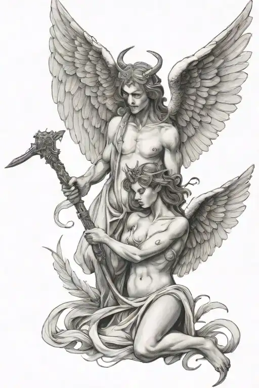 angel vs demon half angel tattoo design idea