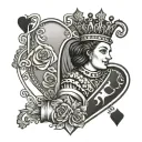 queen of hearts with letter K letter tattoo design idea