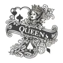 queen of hearts with letter K letter tattoo design idea