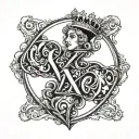 queen of hearts with letter K letter tattoo design idea