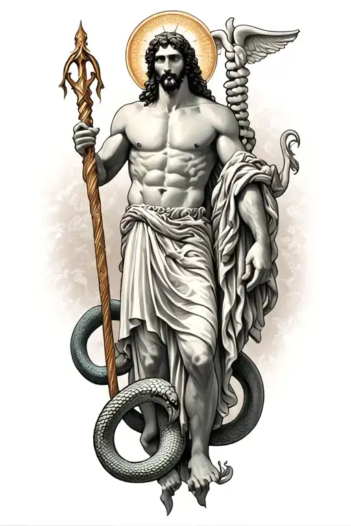 Asclepius (God) with serpent staff   tattoo design idea