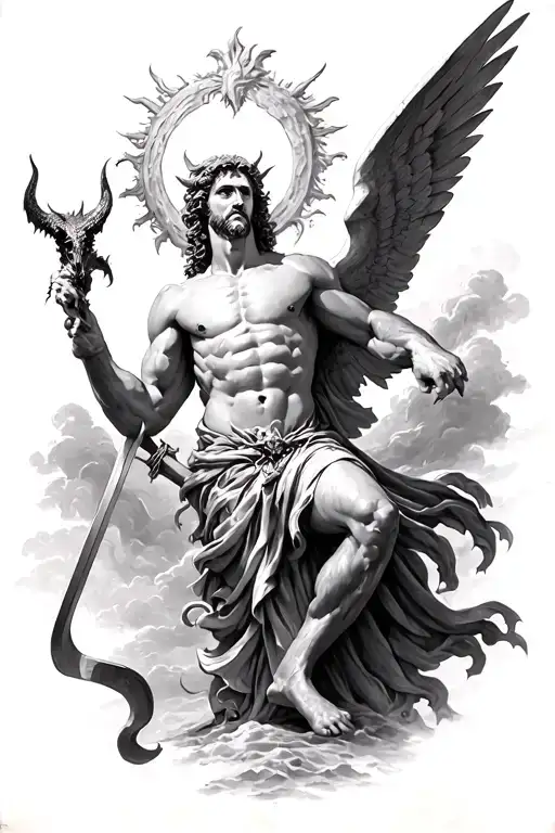 st micheal slaying the devil tattoo design idea