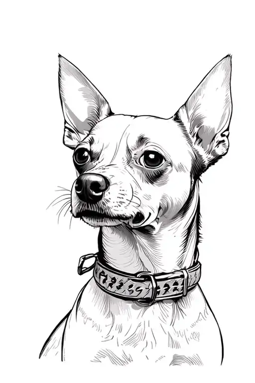 miniature pinscher in a strict collar tattoo design idea