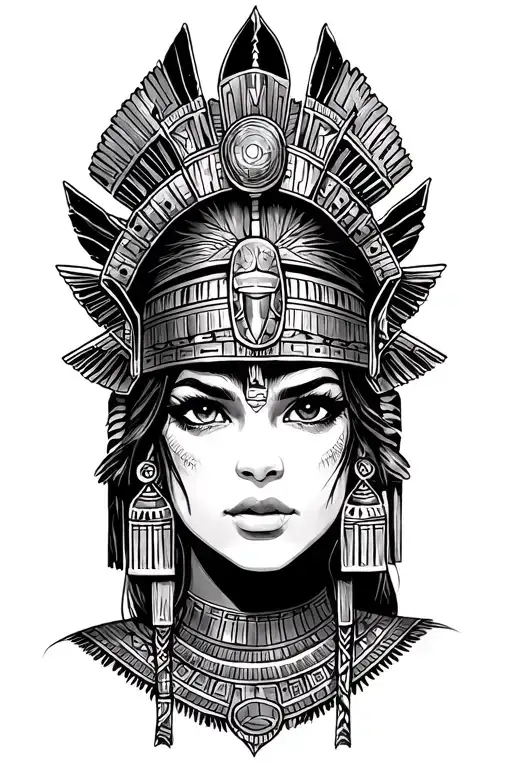 Aztec Warrior girl With space Technology With Egyptian God Anubis, Inka Symbolism, All Seing Eye Tattoo tattoo design idea