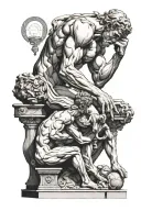 atlas and the thinker statue with key tattoo design idea