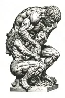 atlas and the thinker statue with key tattoo design idea