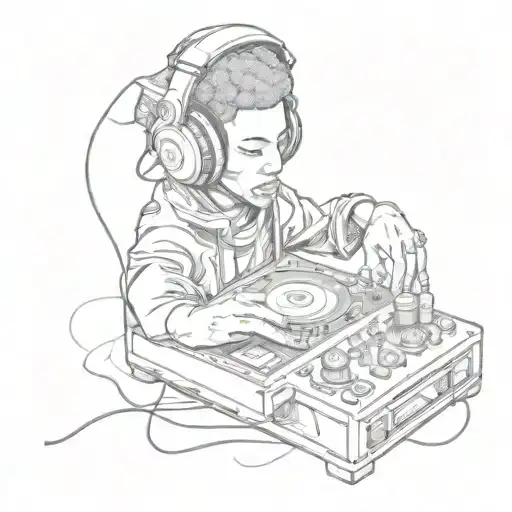 hip hop graffiti style dj deck with headphones tattoo design idea
