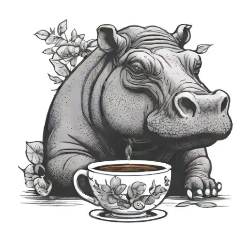 Hippo drinking tea tattoo design idea