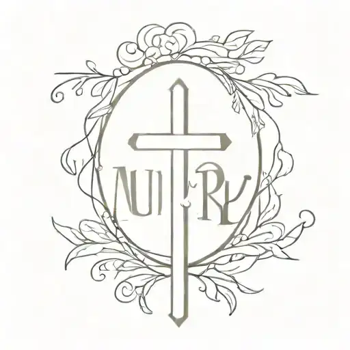 cross with the word aubrey tattoo design idea