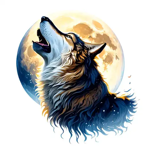 Wolf howling at the moon tattoo design idea