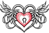 womb tattoo with lock intertwined with a heart tattoo design idea