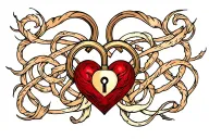 womb tattoo with lock intertwined with a heart tattoo design idea