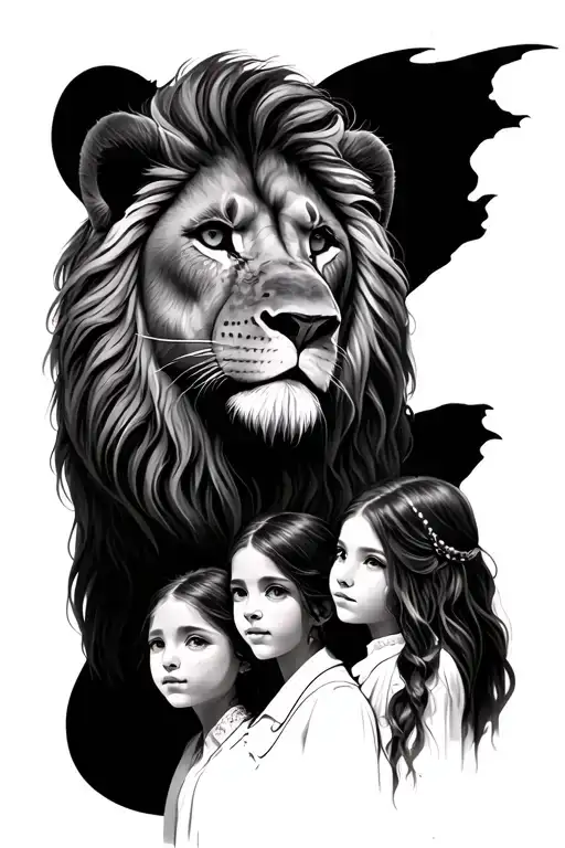 faith,lion, 3 daughters tattoo design idea