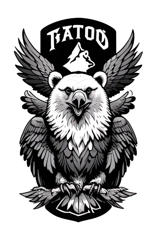 bear eagle perched on top tattoo design idea