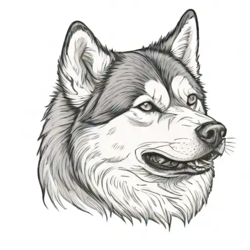 Fat fluffy short husky dog tattoo design idea