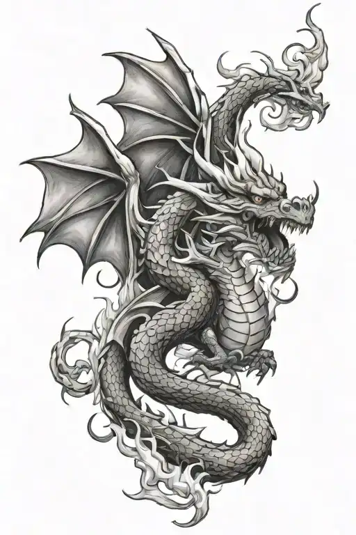 dragon breathing fire tattoo design idea