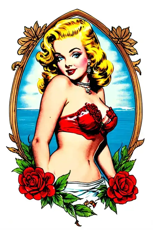 blonde pin up girl tattoo design idea