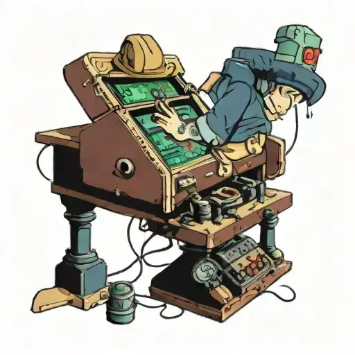 A whimsical anime character playing a role-playing video game on a vintage console tattoo design idea