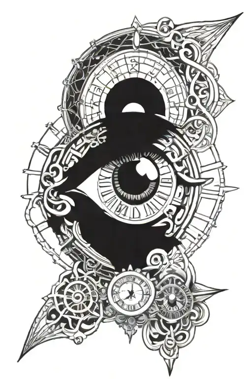3rd eye and time clock tattoo design idea