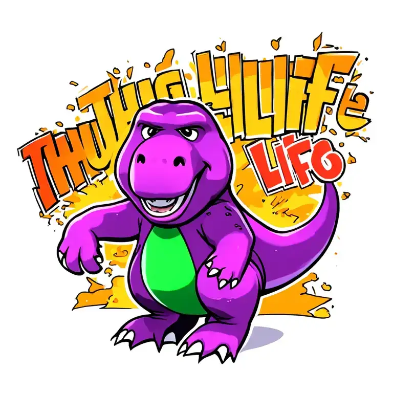 thug life barney the purple dinosaur tattoo design idea