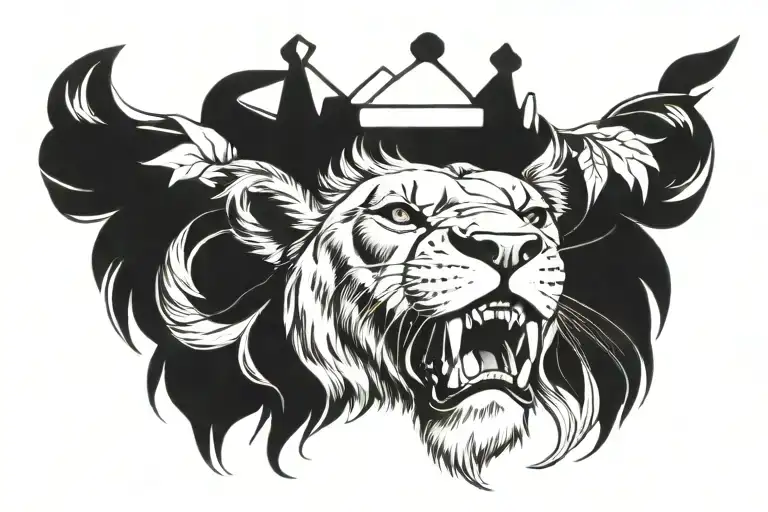 lioness wearing a crown tattoo design idea