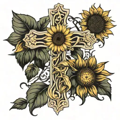 Cross, Sunflowers tattoo design idea