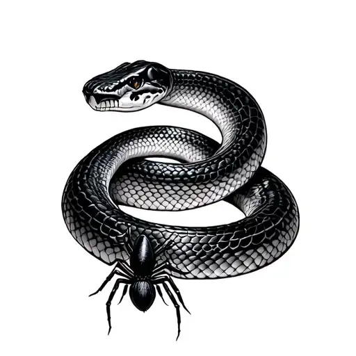 Black mamba snake with black widow spider tattoo design idea