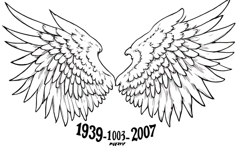 "1939-2006 1943-2007" angel wings and glory tattoo design idea
