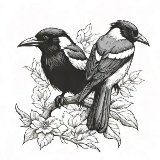 pair of magpies rough sketch black tattoo design idea