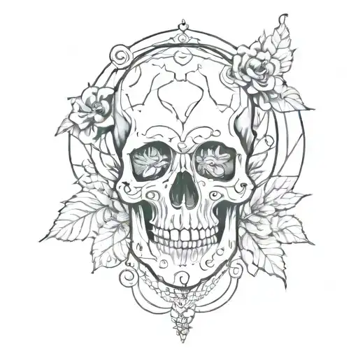 minimal tattoo design blending Victorian art elements with skull imagery tattoo design idea