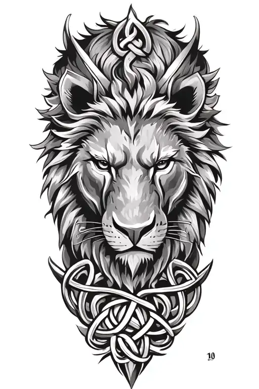 lion on armor tattoo design featuring Celtic trinity knot  tattoo design idea
