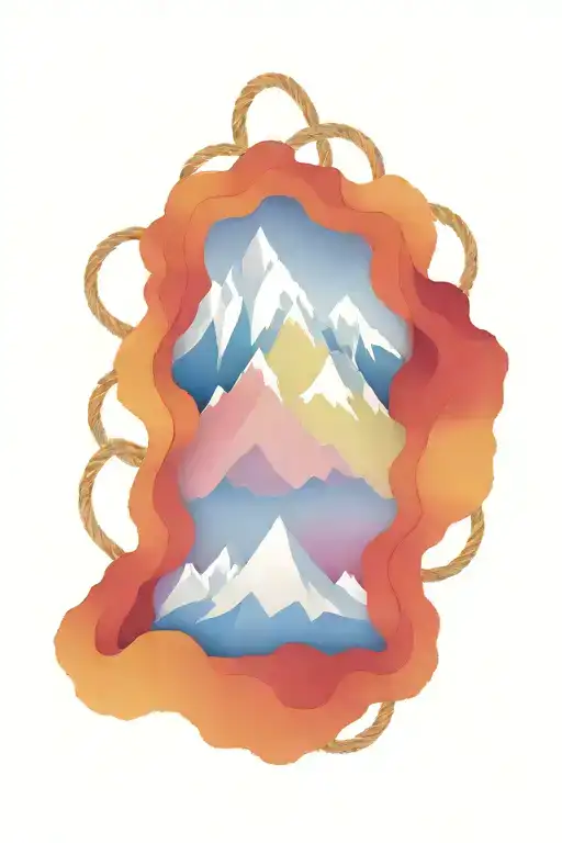 Swiss mountains with scouting logo intertwined with rope  tattoo design idea