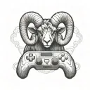 Aries ram with a chef's hat playing a video game controller tattoo design idea