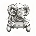 Aries ram with a chef's hat playing a video game controller tattoo design idea